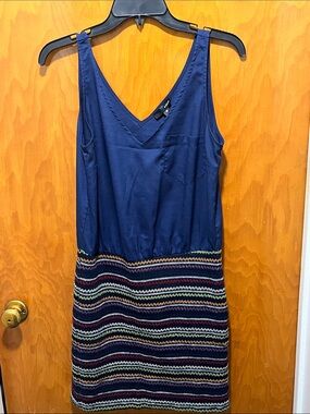 Aqua Navy Blue V-neck Mini Dress